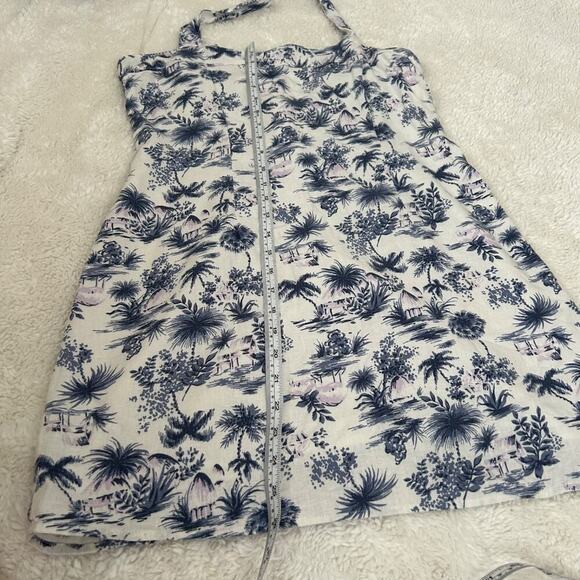 Abercrombie & Fitch Linen Blend Halter Mini Dress Size LP Blue White Tropical‎ - Picture 5 of 7